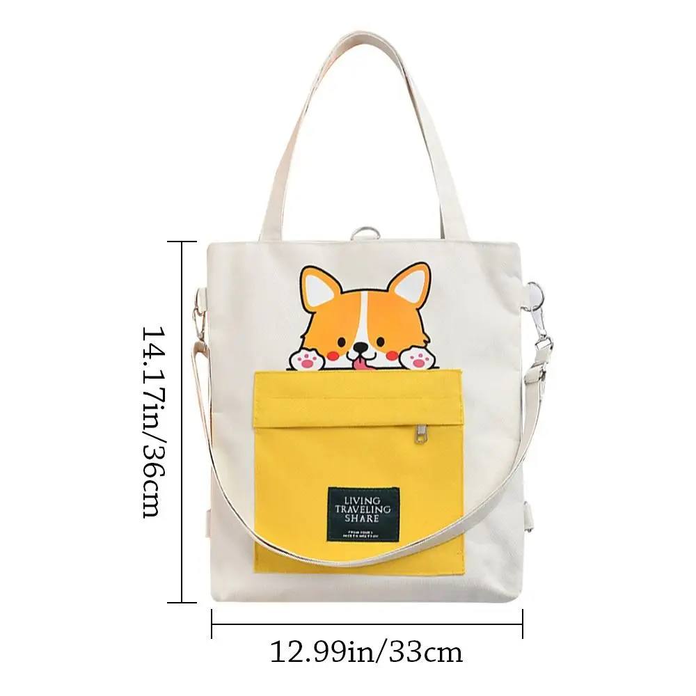 Холщовые сумки через плечо 3 в 1 с мультяшным принтом, вместительные сумки на плечо для женщин, школьный ранец для девочек и студентов, сумка-тоут для покупок