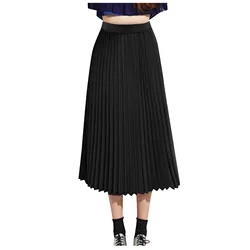 Women'S Fashion Loose Casual Elastic High-Waisted Beach Skirt Solid Color Draping Pleated Half Skirt Roupas Femininas 2024