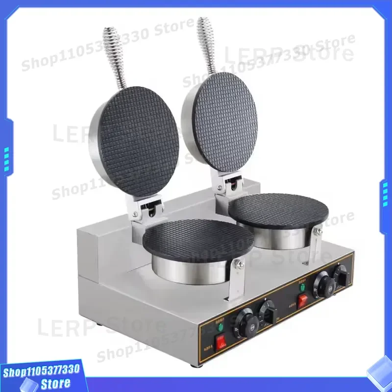 Commercial Electric Waffle Cone Maker Double Bread Snack Machine Ice Cream Roll Baker Professional Kitchen Appliance for Shop