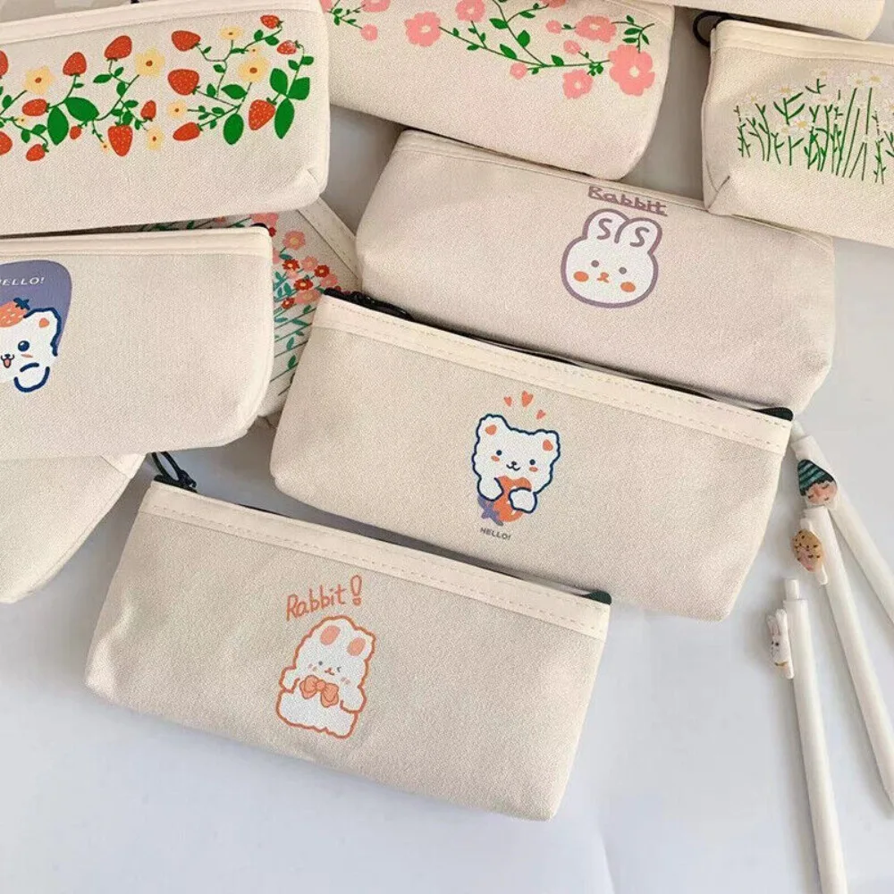 Canvas Pencil Bag School Box Pouch Statione Little Bear Pen Holder School Supplies Desktop Stationery Organizer Pencil Cases