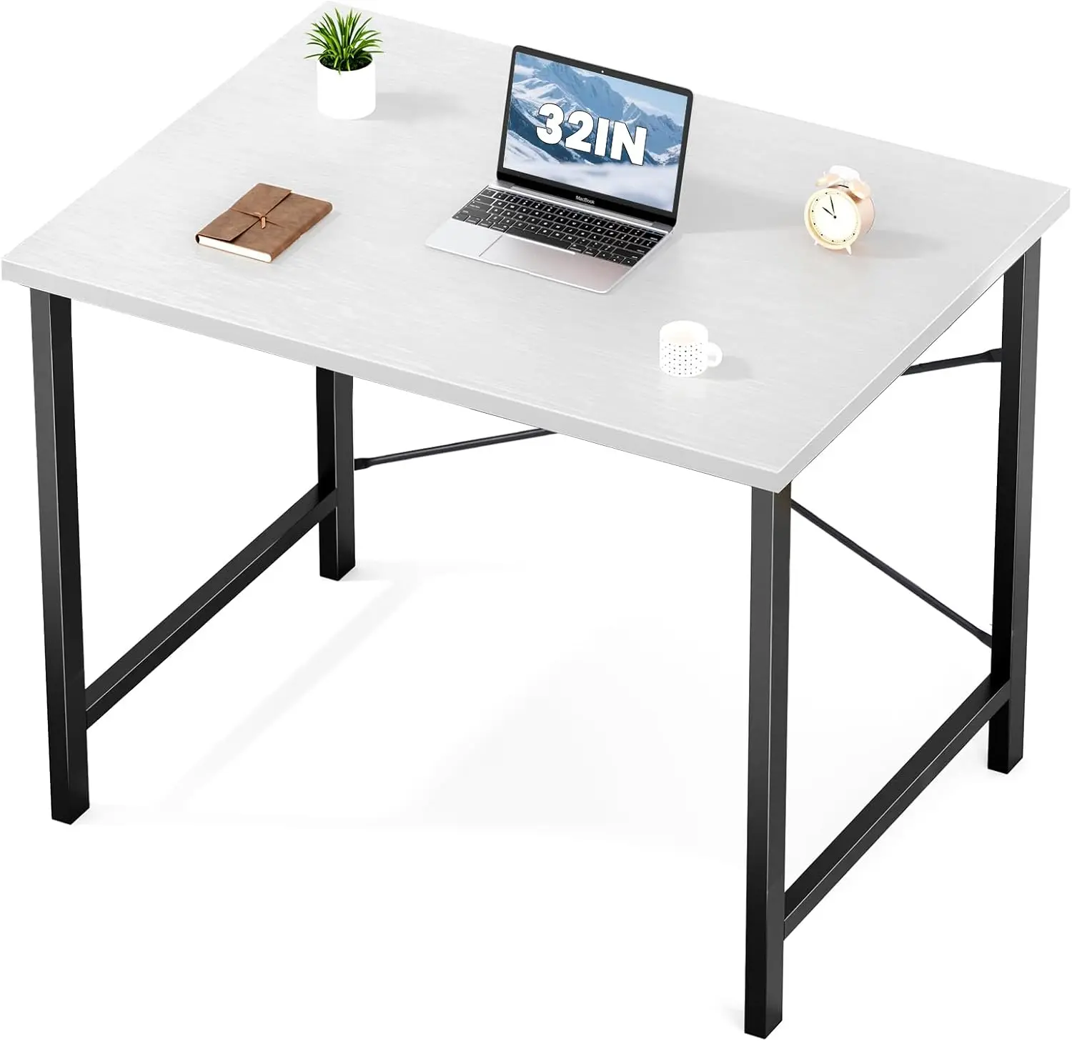 32 Inch White Computer Desk with Metal Frame and Wood Tabletop for Home Office Study Student Teacher Bedroom