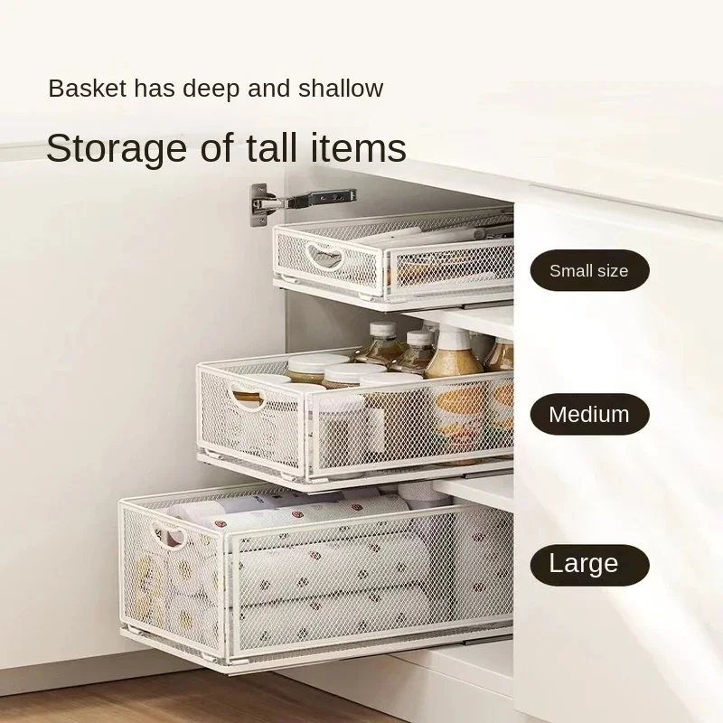 Folding Kitchen Storage Basket Pull-Out Seasoning Rack Cabinet Drawer Organizer Debris Storage Shelf for Kitchen Organizer