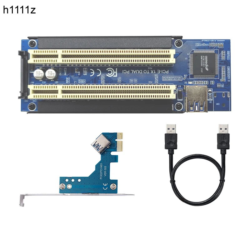 

PCI-Express X1 to Dual PCI Slots Riser Extend Adapter Card PCI Add On Cards with USB 3.0 Cable for Serial SATA Sound Video Card