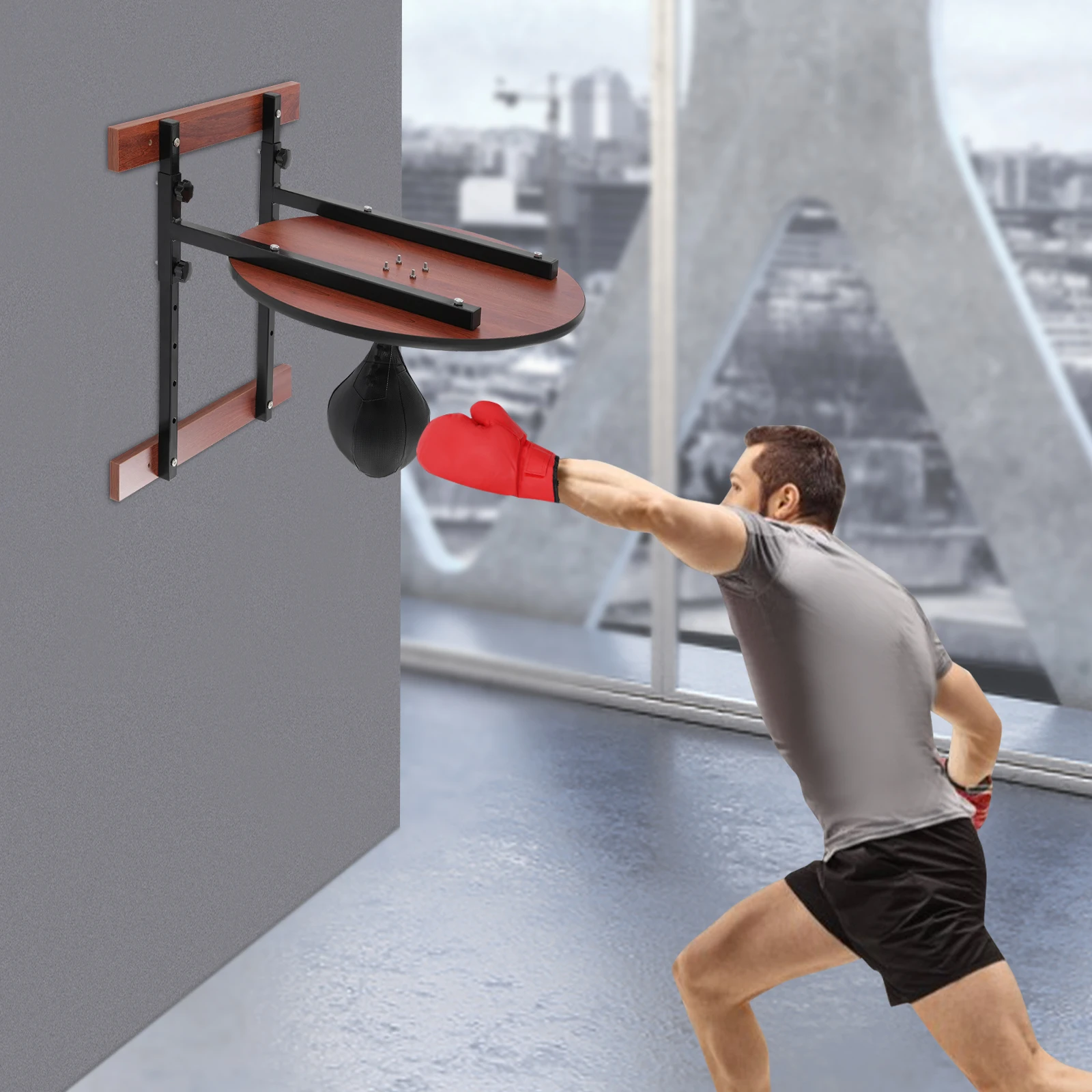 Wall-mounted Boxing Speed Bag Platform Kit, 360° Rotation 5-Speed Height Adjust, 220.46lbs Load for Boxing Reflex Training