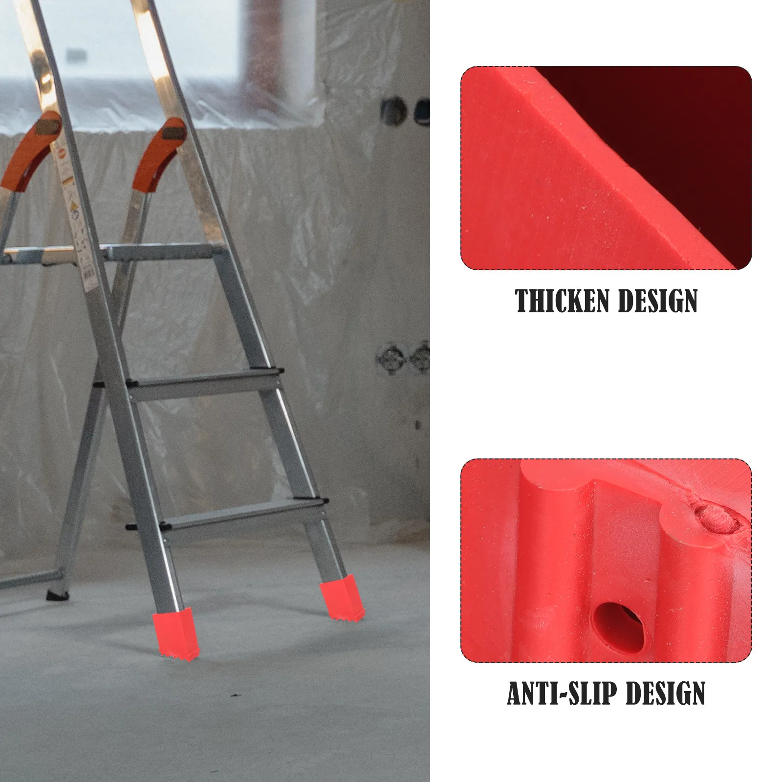 4Pcs Rubber Ladder Feet Protectors Anti-Slip Thick Design Floor Damage Prevention Corrosion Resistance Worker Safety Stable Use