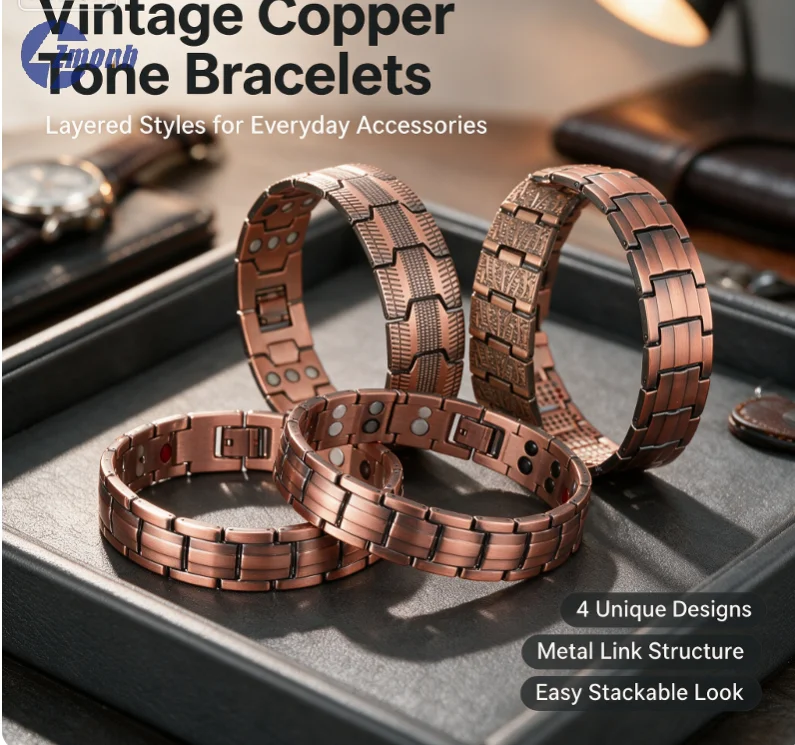 New！Men Copper Plating Bracelet For Men Ancient Bronze Magnetic Link Bracelets Health Energy Germanium Magnetic Bracelet Jewelry