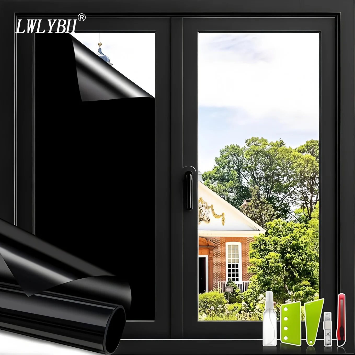 Anti-Look-Fenster-Sichtschutzfolie, Total Blackout, Vinyl-Glastönungsfolie, Einweg-Tagespiegelfolie, nicht klebender, sonnenblockierender Aufkleber