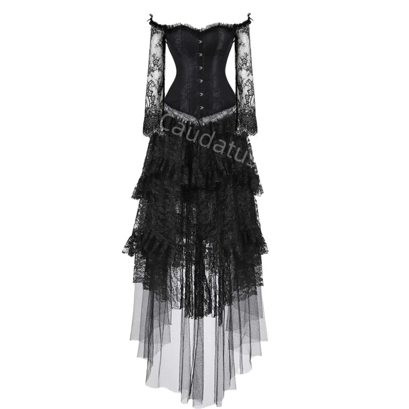 Corset Dress Plus Size Long Skirt Set Sexy Bustier lace Vampire costume Burlesque Gothic Vintage Halloween Costume Fashion Party view 2