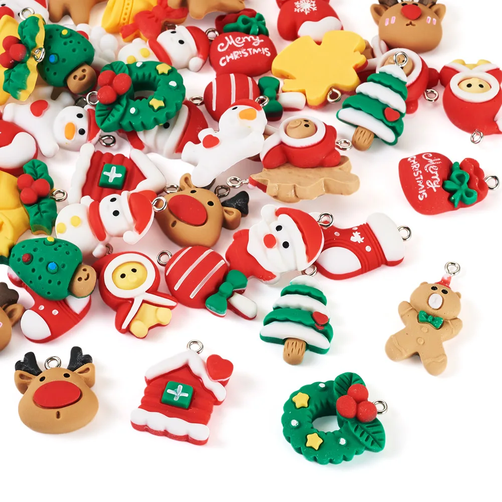 

Christmas Theme Opaque Resin Pendants Kits Cute Santa Claus/Snowman/Bear Handmade Christmas Gift DIY Jewelry Making Accessories