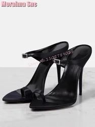 Black Sexy Satin Clip Toe Slippers Stiletto High Heel Pointed Toe Shallow Elegant Omen Shoes Sandals Slides Solid Fashion 2023