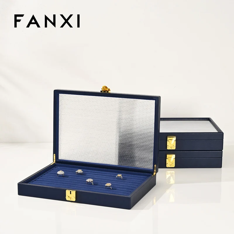 Oirlv Jewelry Storage Box Organizers Blue Leather Ring Necklace Bracelet Chain Grids Box Stackable Jewelry Storage Box Big Case