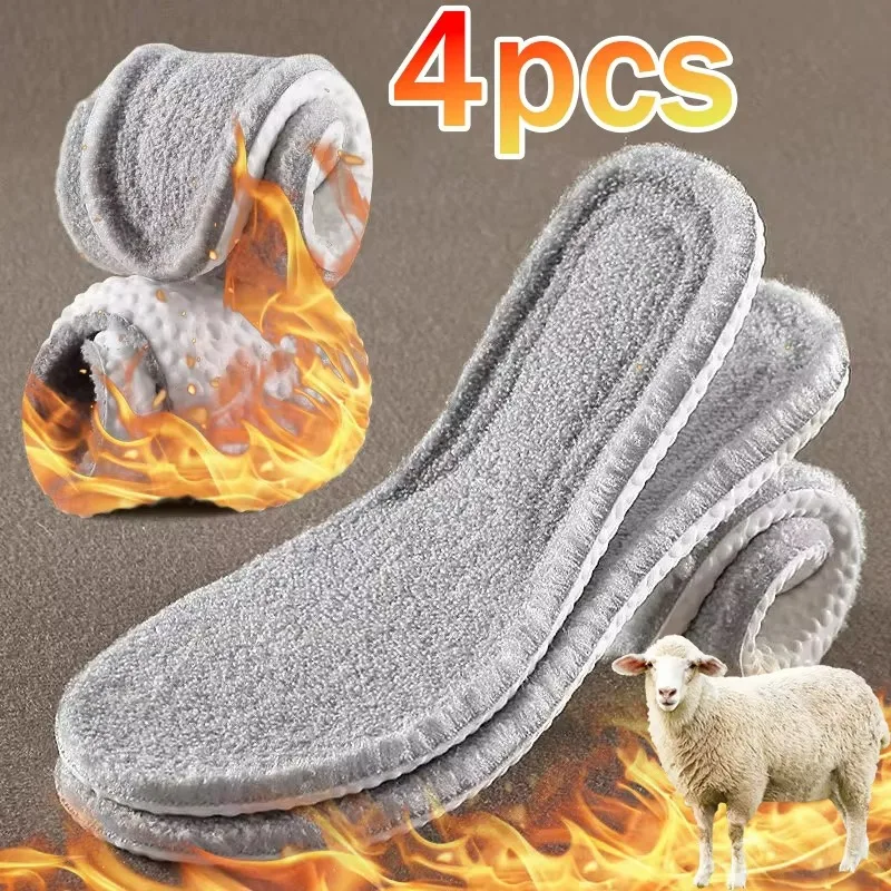 Fleece Self-heating Thermal Insoles for Feet Winter Thicken Wool Memory Foam Shoe Pads Men Women Elastic Snow Boots Sports Shoes