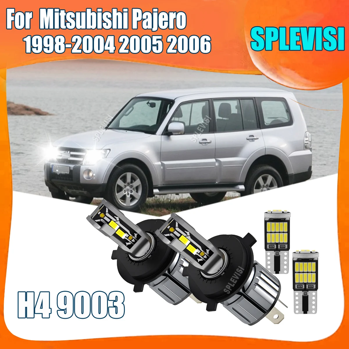 

75W White H4 9003 LED Car Headlight Main Dipped Beam Wireless For Mitsubishi Pajero 1998 1999 2000 2001 2002 2003 2004-2006