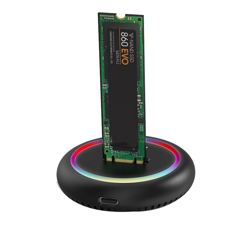 

AU61-Blueendless Dual Protocol Ssd M 2 Docking Station Rgb Led Light M.2 Sata USB C Ssd Case Nvme+Ngff Hdd Ssd Docking Station