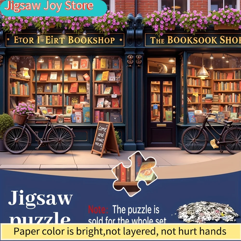 

Пазл для взрослых - Занимательная головоломка с изображением лондонского книжного магазина, винтажной книжной лавки и сценой уличной сцены, а также коврик для сборки пазлов