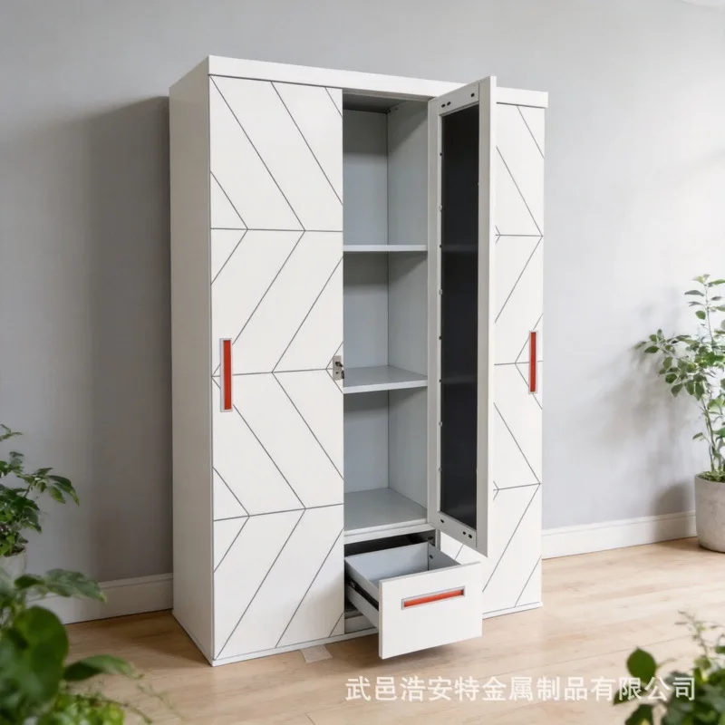 Disassembly and assembly of steel printed wardrobe custom cross-border export bedroom wardrobe with mirror sliding door