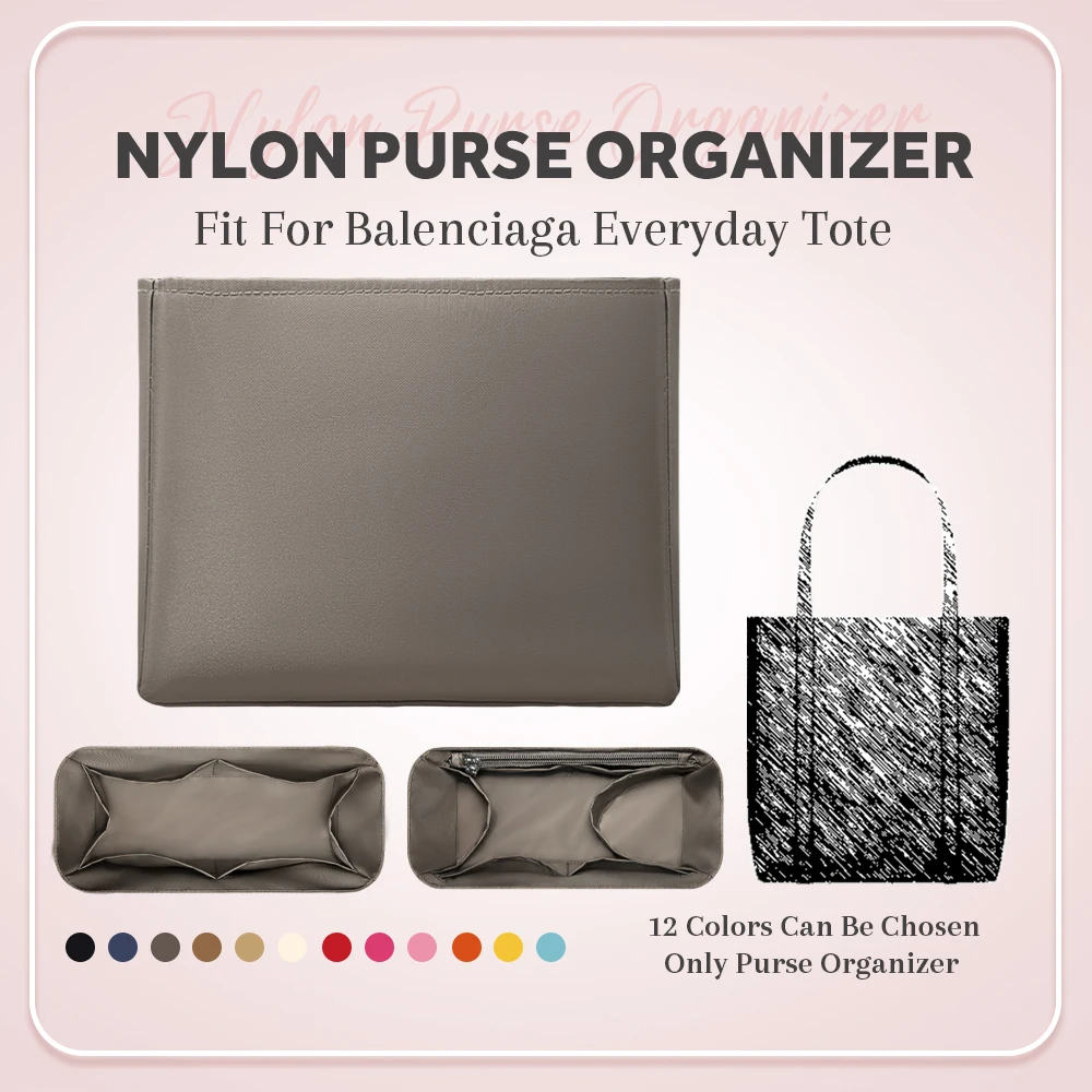 

Nylon Purse Organizer Insert, Slim Inner Liner Bag Organizer Insert Fit for Balenciaga Everyday Tote Tall Zipper Inside Bag