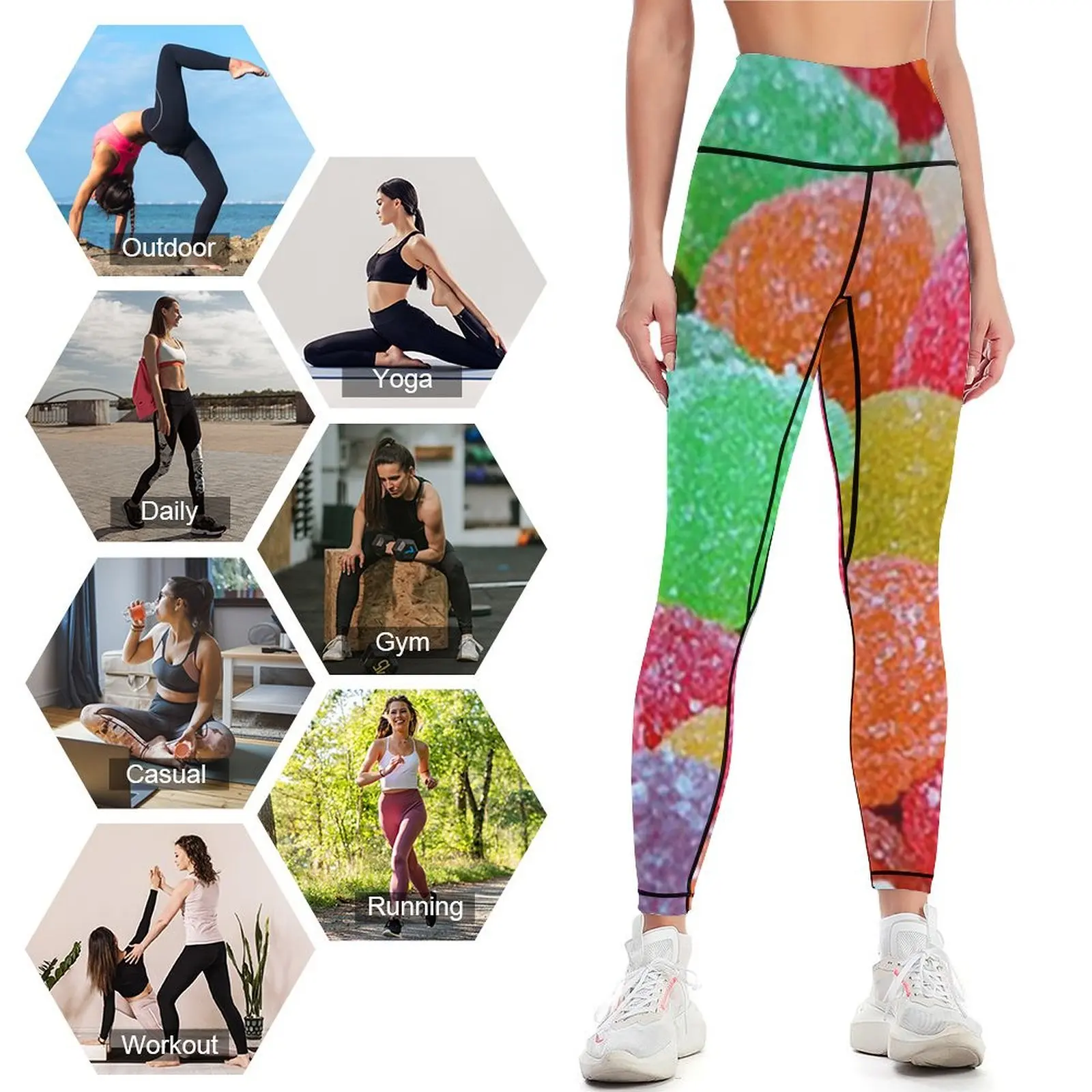 Leggings coloridas para meninas, calças esportivas, cor doce