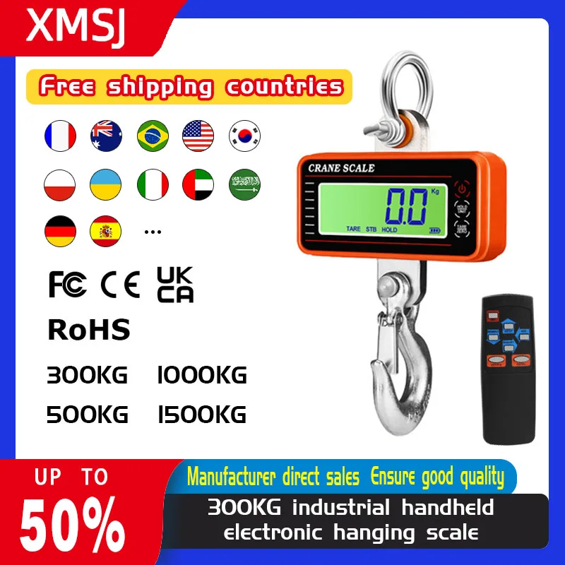 

300kg LCD Digital Scale Crane Scale Portable Industrial Electronic Scale Heavy Duty Weight Hook-Hanging Scale Weighing Tool