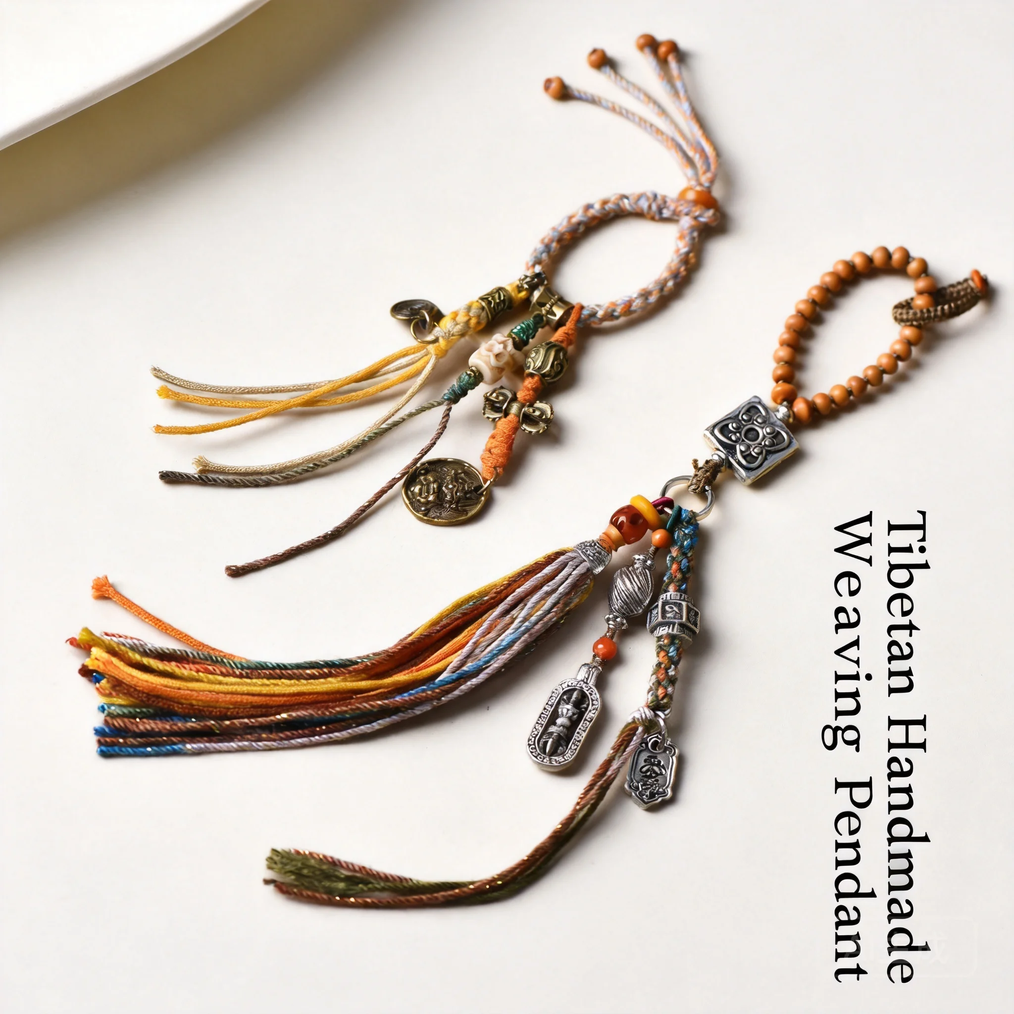 Tibetan Style Handwoven 2 In 1 Bag Charm Phone Lanyard With Cinnabar Ox Bone Dzi Bead Lucky Blessing Wealth Attracting Amulet