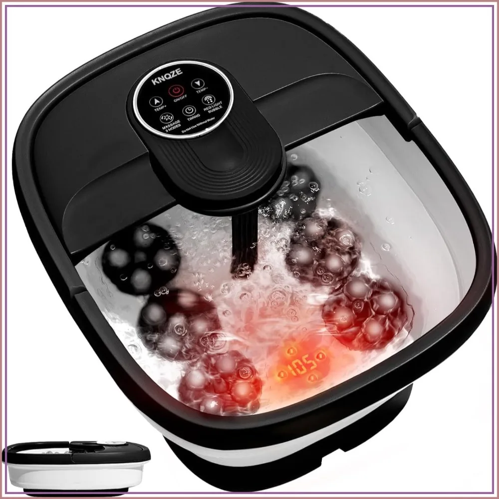 Collapsible Electric Foot Spa with Heat, Bubbles & Massage - Cordless Soaking Tub with Timer, Black