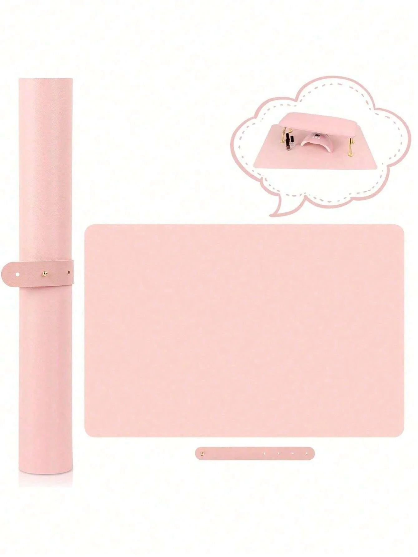 1pcs Pink Nail Art Table Mat Portable Foldable Nail Art Armrest Mat Microfiber Leather Soft Nail Art Mat for Nail Art Salon