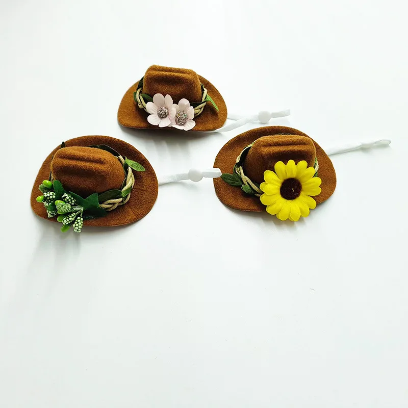 

Mini Cowboy Hats With Flower Doll Accessories Cute Top Hat For Crafts Suit For Doll Pet Dress Up Party Decoration About 8cm