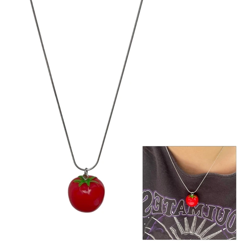 Cute Tomato Pendant Necklace Sweet Fashion Tomato Chain Necklace Perfect DIY Jewelry Gift for Women Girls and Teens