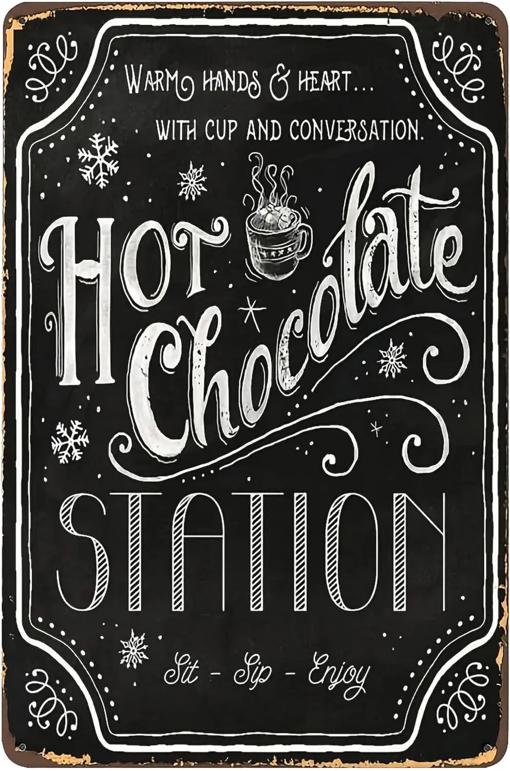 Vintage Tin Sign Metal Sign Dark Background Hot Cocoa Decoration Metal Plaque For Bar Cafe Garden