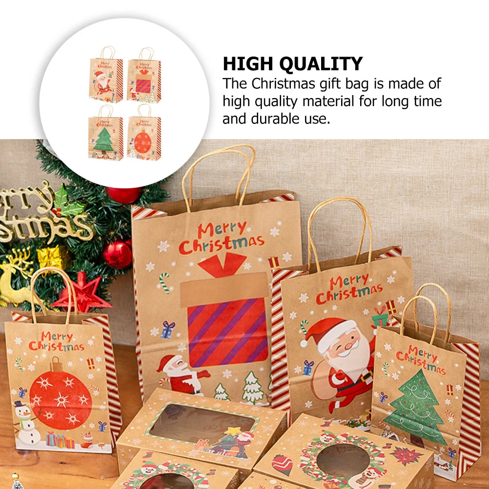 

4 Pcs Kraft Paper Bag Goody for Xmas Christmas Candy Pouch Gift Present Tote Bags Handbag Goodie