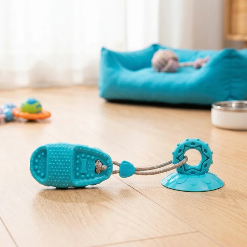 Jouet à mâcher pour chien avec ventouse, balle distributrice de nourriture, forme de pantoufle, durable pour la mastication et le nettoyage des dents, divertissement autonome, R