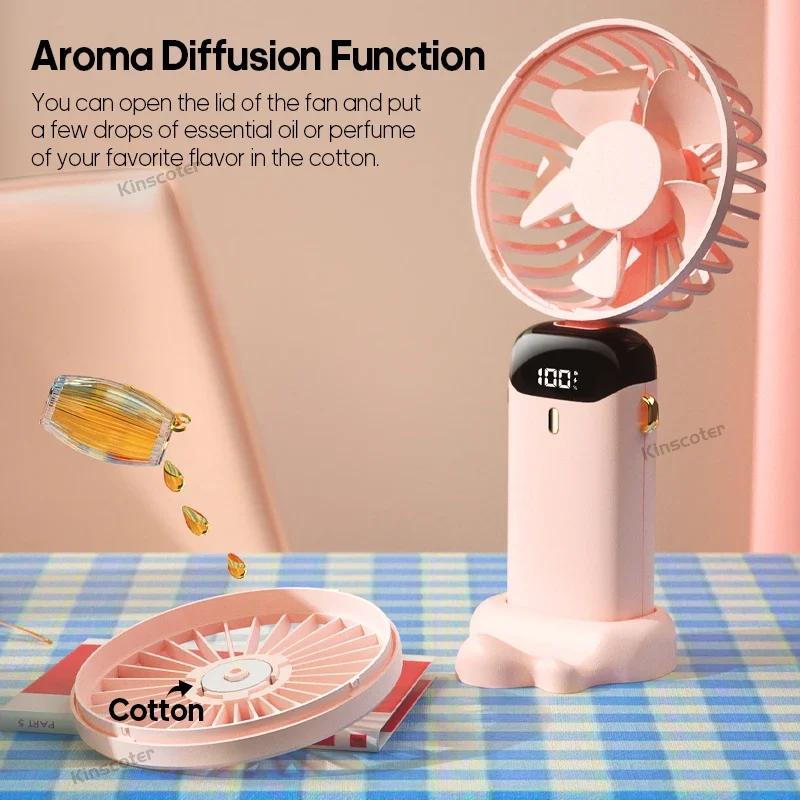USB Handheld Mini Fan Foldable Portable Neck Hanging Fans 5 Speed USB Rechargeable Fan with Phone Stand and Display Screen image 2