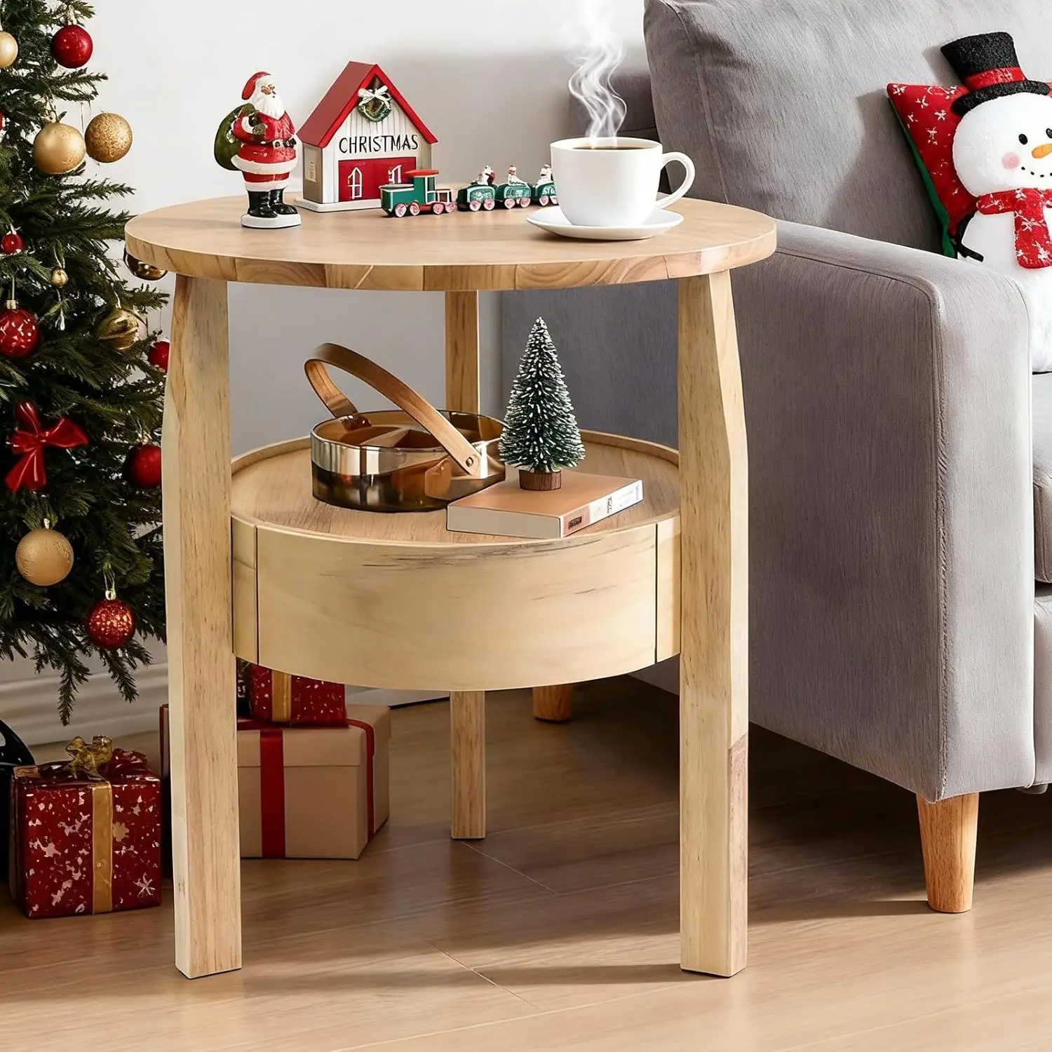 

Круглый журнальный столик с местом для хранения и скрытым ящиком – 20 дюймов (глубина) x 20 дюймов (высота), в стиле Mid-Century Modern, небольшой столик для гостиной