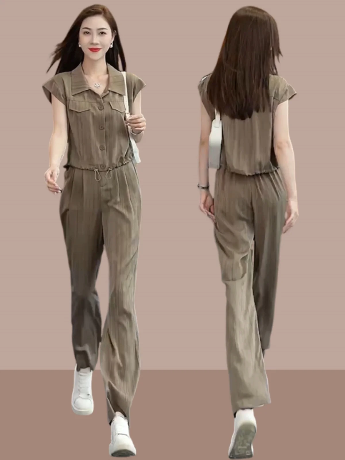

Fashionable Korean Style Wide Leg Pants Set Women's Summer New High Waist Draped Casual Pants Two Piece Set Elegant