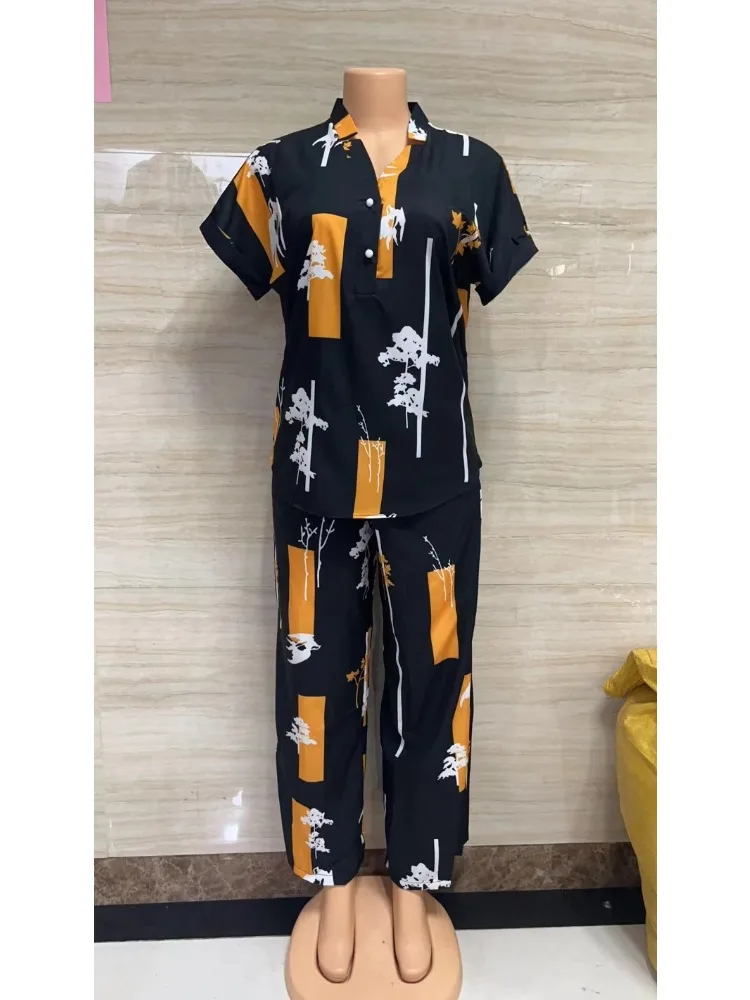 

Женский комплект из 2 предметов Dashiki, африканская одежда, модный джинсовый топ с короткими рукавами и брюки, костюм, одинаковые комплекты для вечеринок, лето-осень, новинка