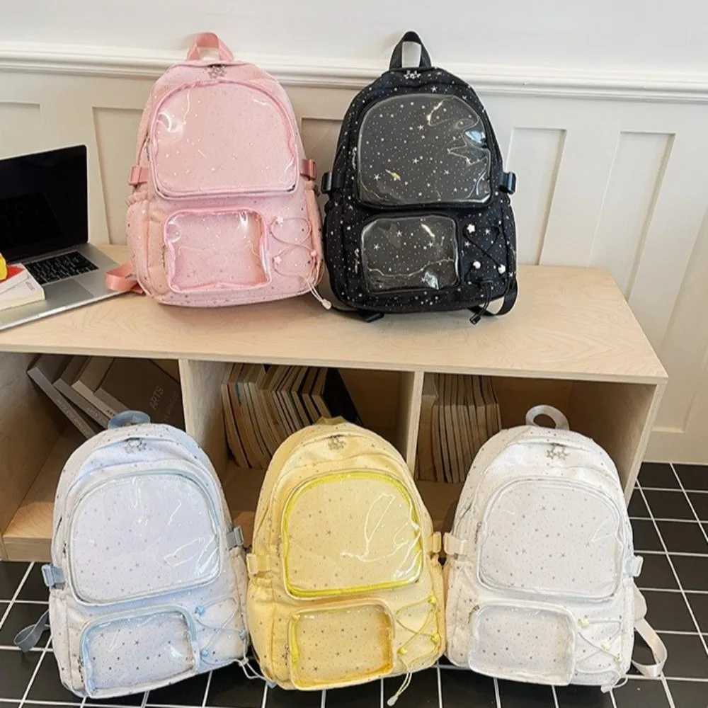 Oxford Cloth Star Backpack Y2k Print Nylon Backpack College Style Large Capacity Transparent Itabag Junior High School Students