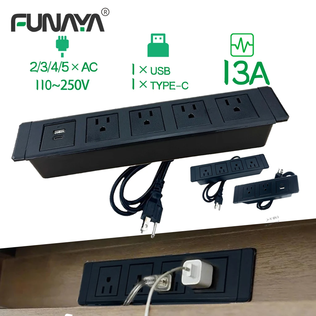 

Встроенная настольная розетка 110 В, вилка стандарта США с питанием от USB Type-c, электрические встраиваемые скрытые встроенные розетки для мебельного шкафа