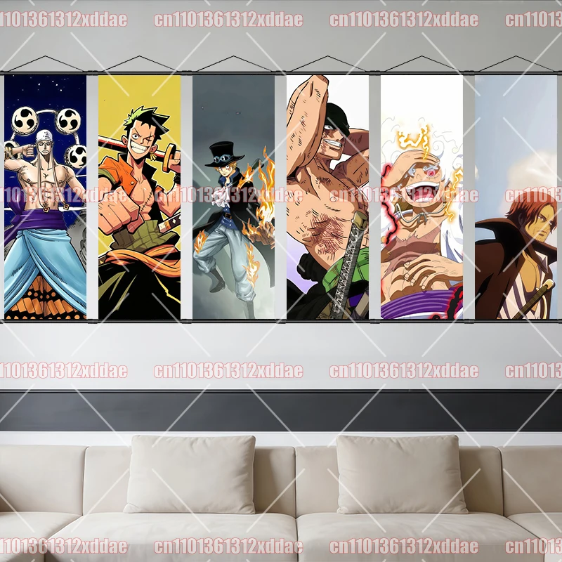 One Piece Scroll Painting Luffy Zoro Nami Jinbe Sabo Shanks Anime Character Poster Dormitory Bedroom Wall Decor Children's Gift view 2