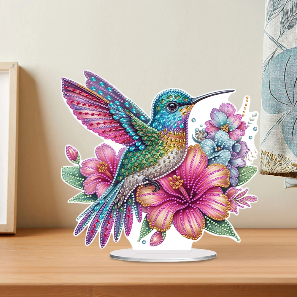 Special Shape Hummingbird Diamond Painting Desktop Ornaments Kit Flower Diamond Painting Desktop Decorations for Adults Beginner