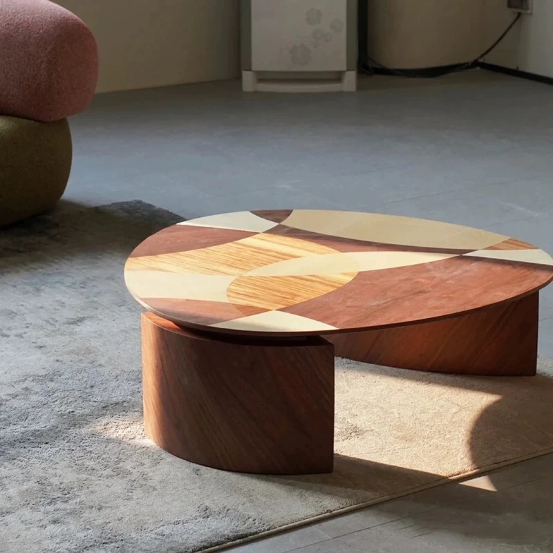 

New wabi sandy wind retractable combination creative coffee table retro art high-end marble living room