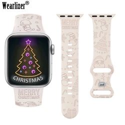 Wearlizer Christmas Engraved Floral Band for Apple Watch Band 41mm 40mm 38mm Silicone Sport Loop Strap for iWatch 8/7/6/5/4/3/SE