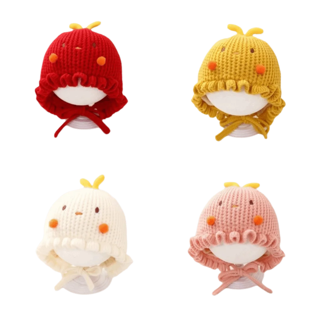 Soft Touch Cartoon Print Kids Beanie Knitted Fabric Thick Warm Knitted Cap Stretchy Wind Proof Baby Hat Daily Outdoor
