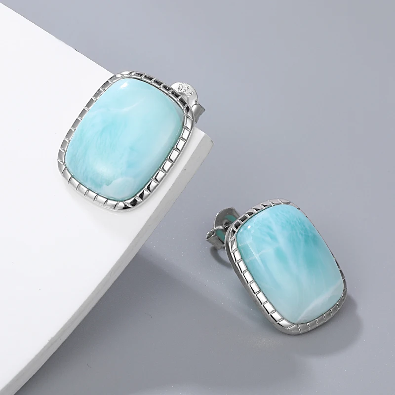 XYOP orecchini Larimar in argento Sterling 925 di alta qualità con bellissime pietre preziose naturali blu orecchini da donna per regalo