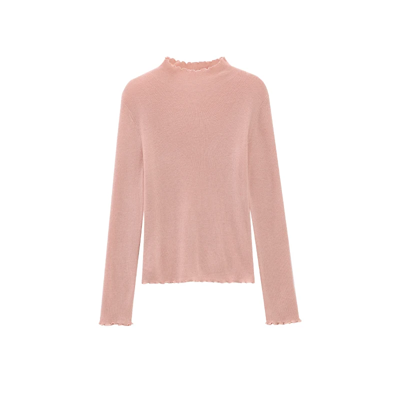 ALXNAN-suéter de lana rosa para mujer, prenda de punto de manga larga con cuello redondo y orejas de madera, jerséis de manga larga para otoño 2025, L578115-1