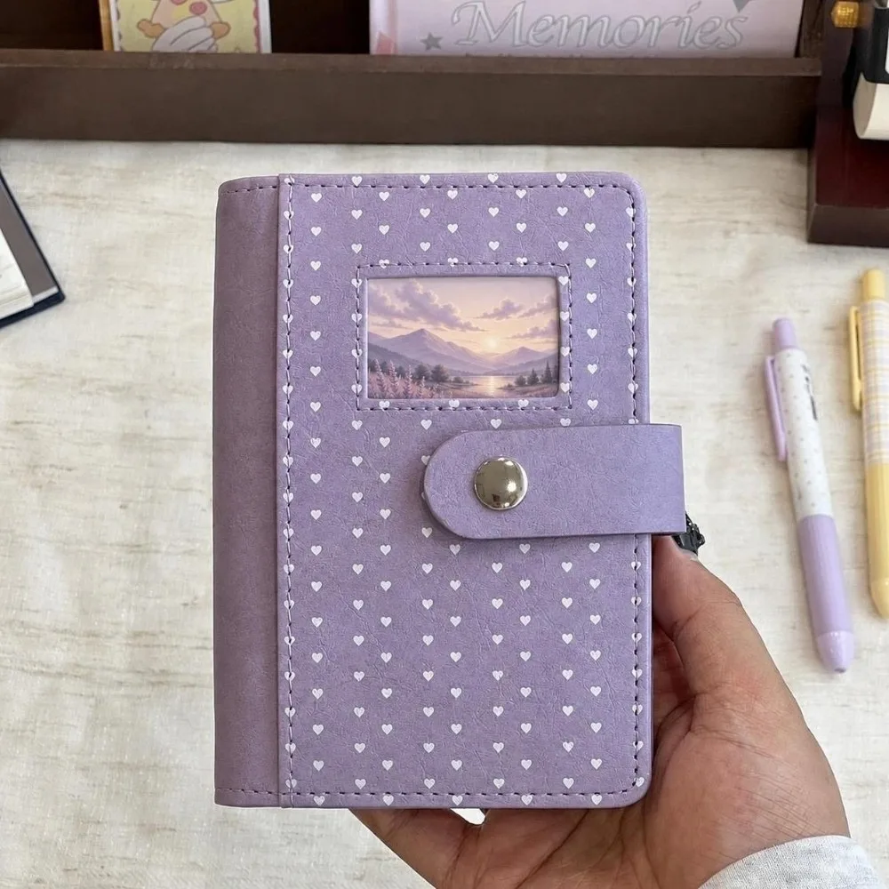 Durable PU Leather A7 Loose Leaf Notebook Heart Polka Dot Snap Closure Binder Notebook DIY Planner School Office