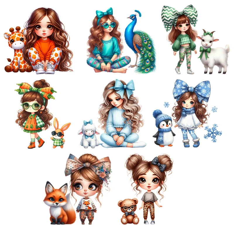 Girls and pets Thermal Patches Sticker Decoration For Pet Dolls Clothes Strips Diy Heat Transfer Iron On Patches For Clothing