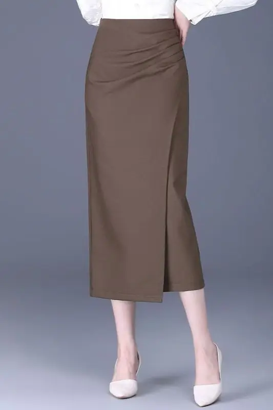 

Юбка с разрезом, женская весенне-осенняя новинка, с высокой талией, нерегулярная, средней длины, тонкая, облегающая бедра, длинная