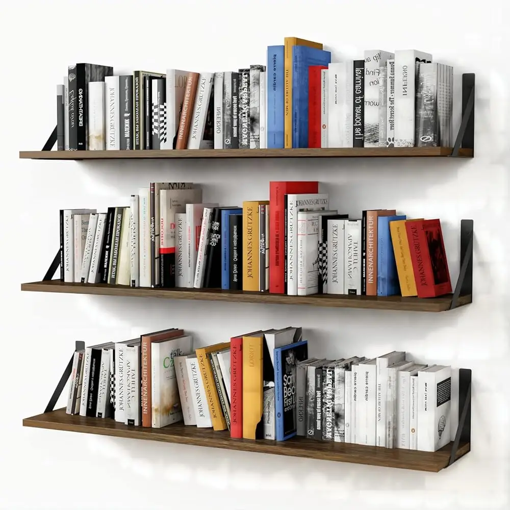 

Floating Book Shelves For Wall Set Of 3, 36 Hes Long Wall Bookshelf For Bedroom, Large Wood Heavy Duty Hanging Bookshelves For