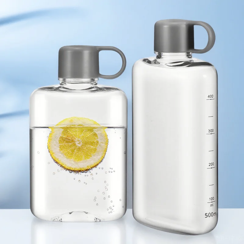 

2Pcs Handheld Flat Flask Water Bottle Clear Tritan Portable Leak-Proof Lightweight for Travel Gym Fitness Outdoor Workout