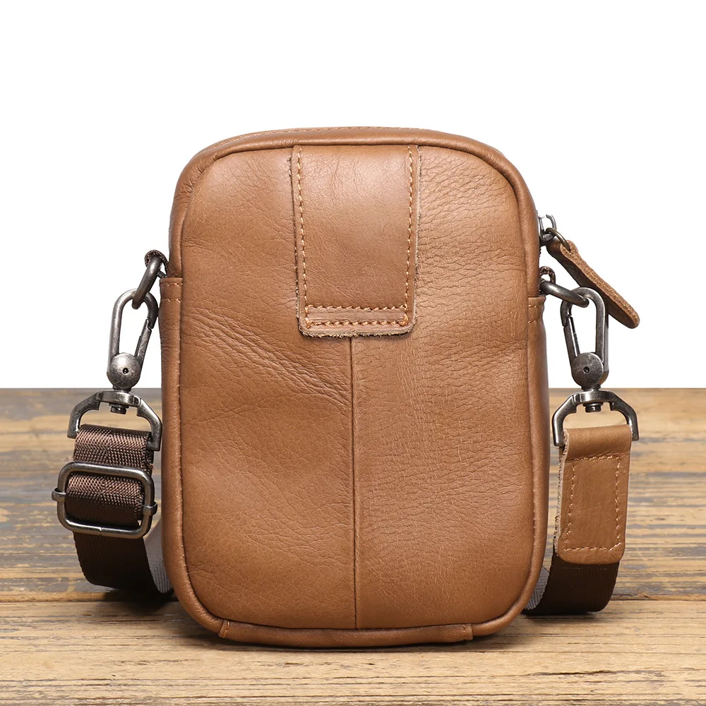 Retro genuine leather single-shoulder backpack, matte large capacity, crossbody cowhide waist bag with belt